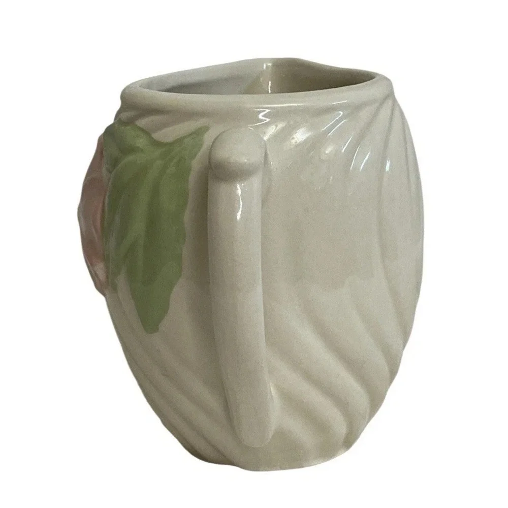 Vintage American Bisque Pink Flower Floral Pitcher